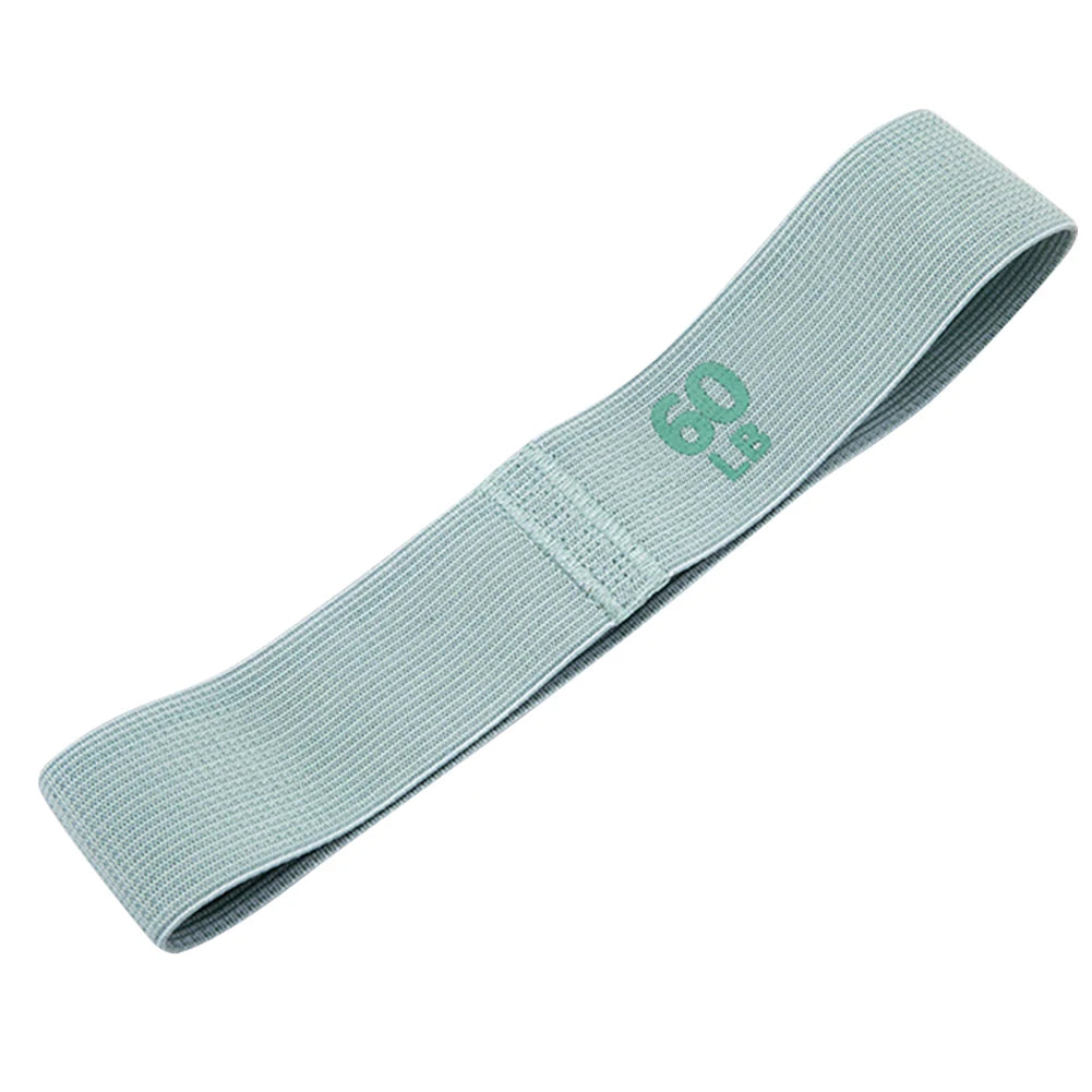 Light blue resistance band with a logo on a white background