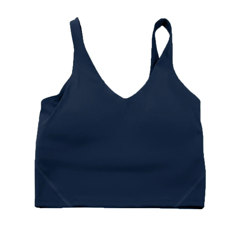 Navy blue tank top on a white background