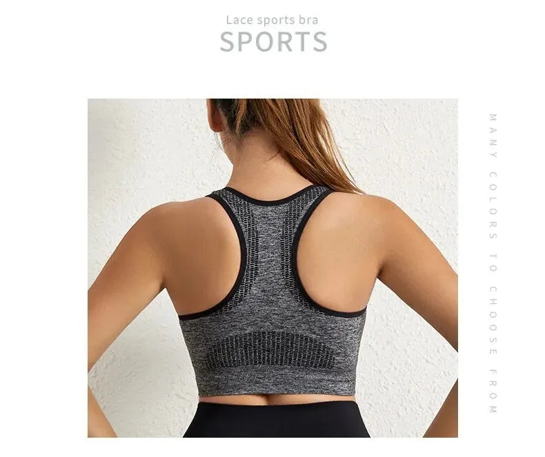 Gray lace sports bra worn by a person on a light background