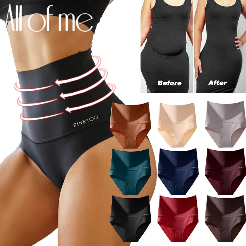 Black shapewear product with before and after effects, color options, and brand name 'All of me'.