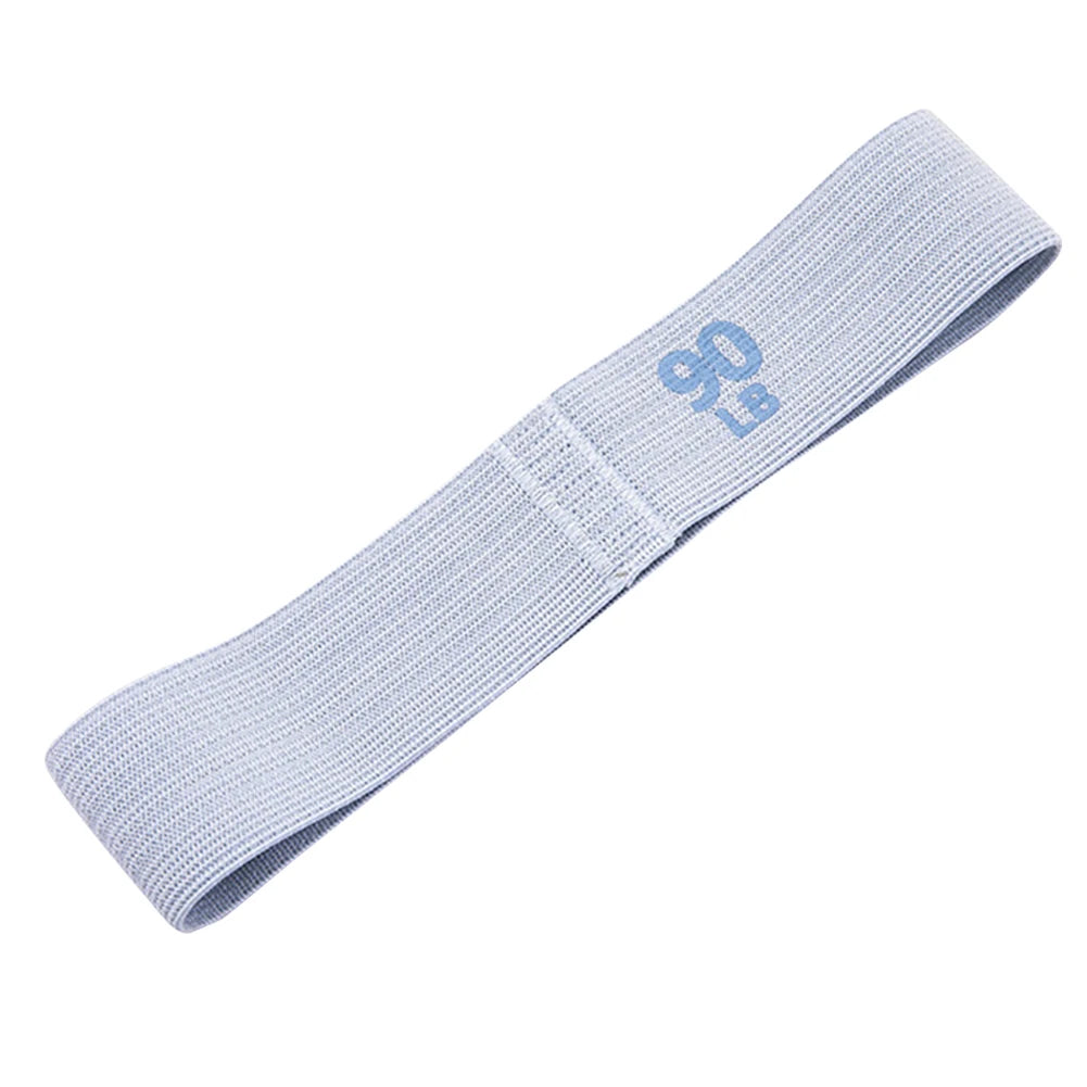 Light blue resistance band with a logo on a white background