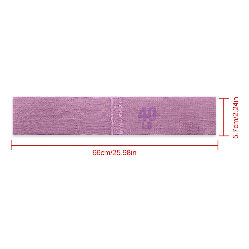 Purple resistance band with measurement details on a white background