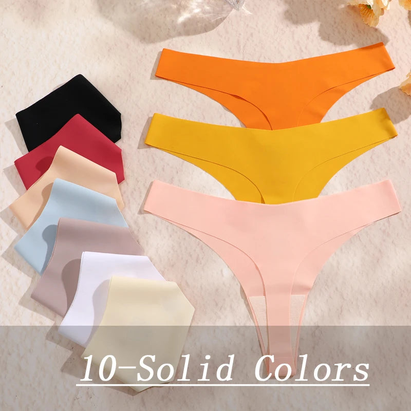 Set of colorful women's underwear on a textured surface with '10-Solid Colors' text.