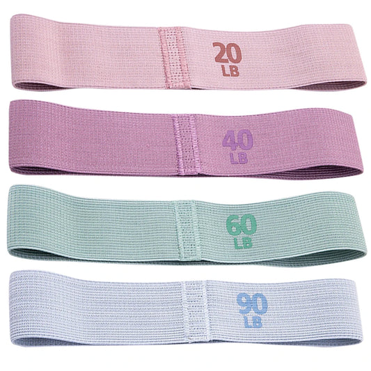 Set of resistance bands with weight markings on a white background
