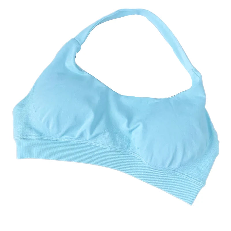 Light blue sports bra on a white background